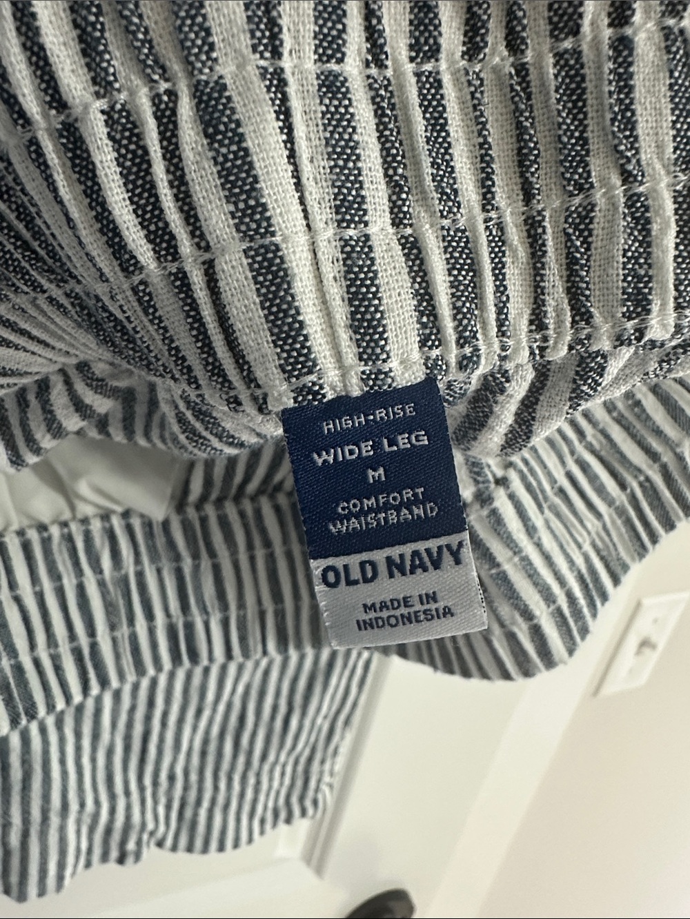 Striped Muted Teal and White Lightweight Lounge Pants Elastic Waist Wide Leg - Picture 3 of 9